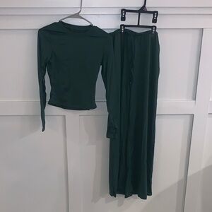 Dark Green Long Sleeve Top and Pants Set